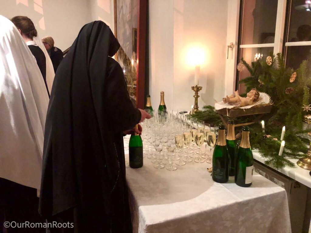 A sister pouring champagne 