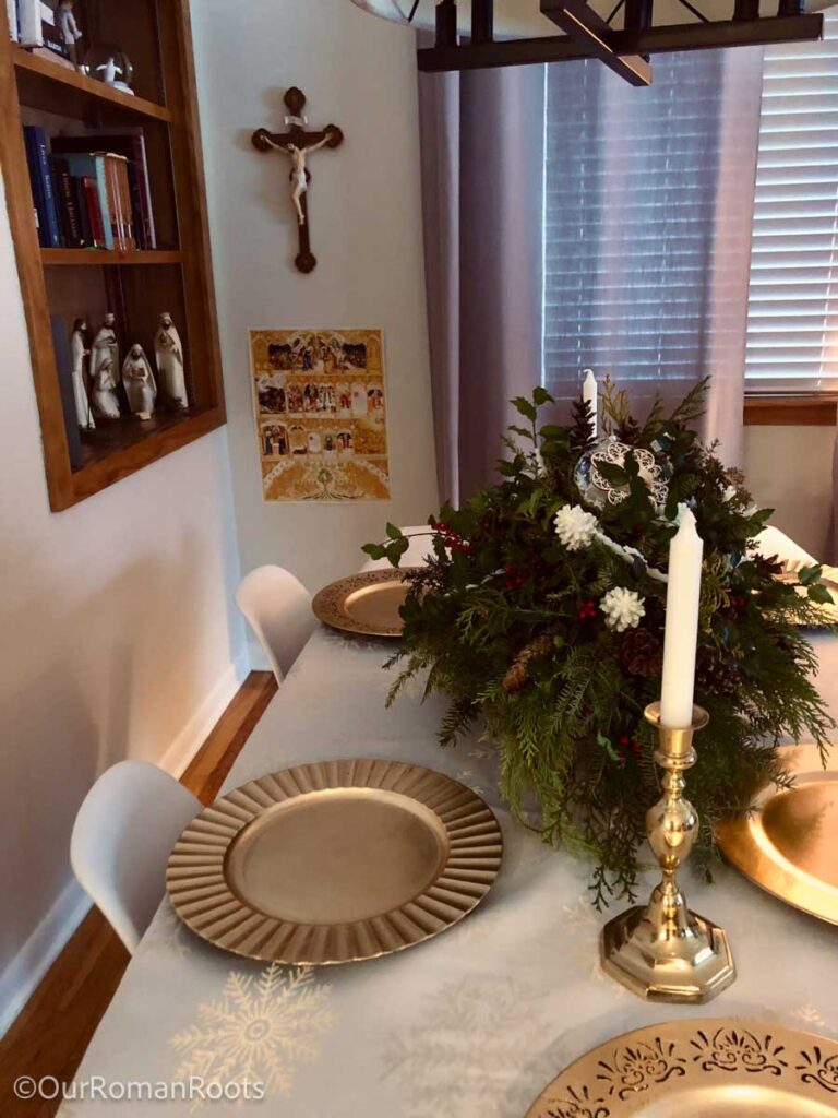 Table decorated for Christmas Eve dinner